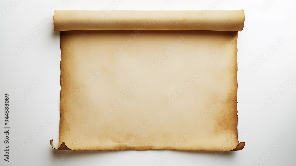 Poster old blank parchment scroll paper with copy space on white background