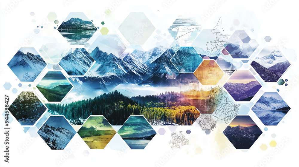 Poster nature, technology and big data converging in stunning hexagon design
