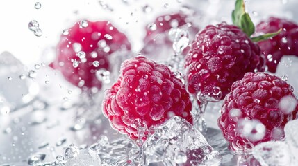 Fresh raspberry fruit with water splash