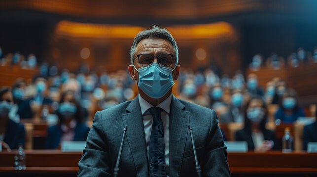 Politician addresses the public amid safety measures during pandemic