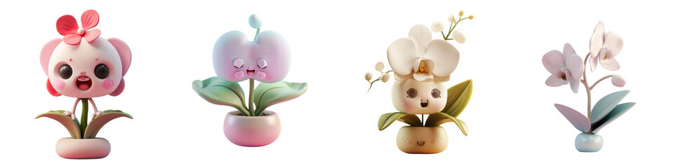 Charming decorative flower pots with cute designs featuring colorful blooms and playful characters, perfect for home decor.