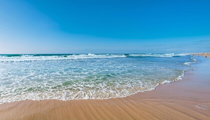 Fototapeta premium Beautiful, sunny oceanfront, featuring beaches with clear blue water and clear skies. generative ai