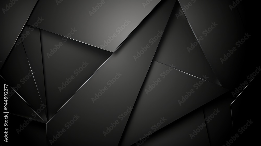 Poster black geometric depth: abstract background of dark, overlapping triangles creating a sense of depth 