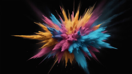 Obraz premium Abstract decorative powder explosion close-up on black background, mixed illustration and matte painting