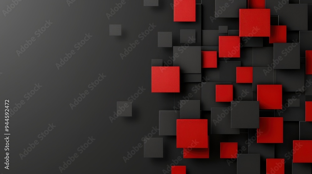 Poster abstract red and black cube pattern: a mesmerizing arrangement of red and black cubes, rendered in a