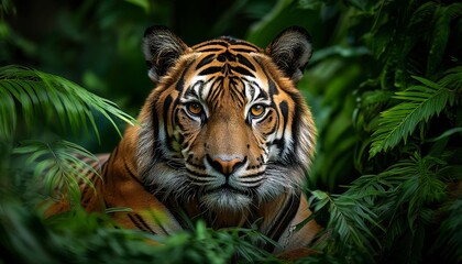 Obraz premium Portrait of a Tiger among greenery