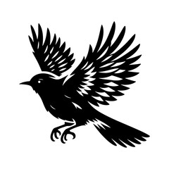 Fototapeta premium Simple black color flying bird silhouette on white background, bird vector icon