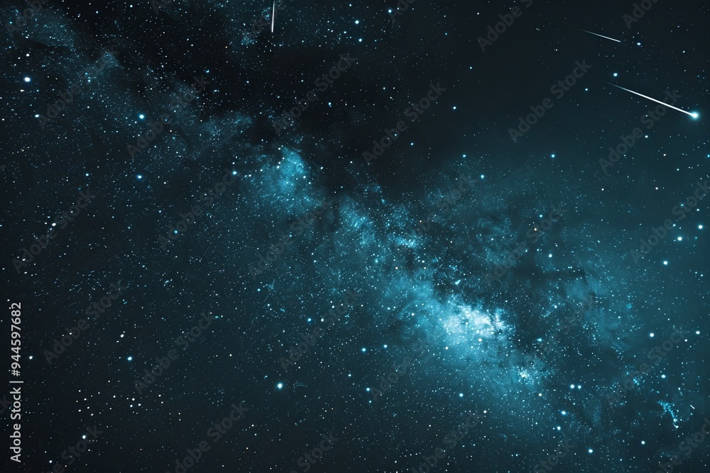 Poster a captivating night sky displays an array of stars and glowing meteors streaking through the vast ex