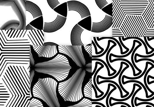 Seamless Pattern Collection with Simple Black and White Geometric Shapes