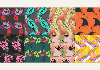 Seamless Pattern Collection with Floral Hand Dawn Doodles