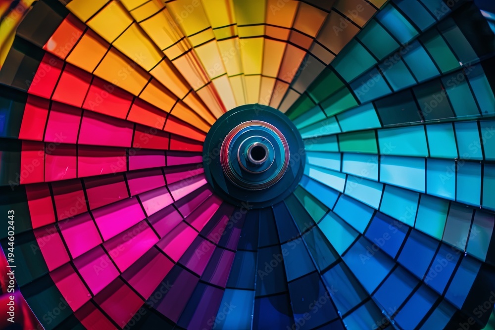 Poster a colorful arrangement of paint swatches displays a vivid gradient of hues in a design workspace fil
