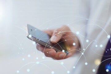 Man hand hold moden phone