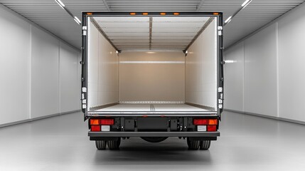 A large open truck with a white door.