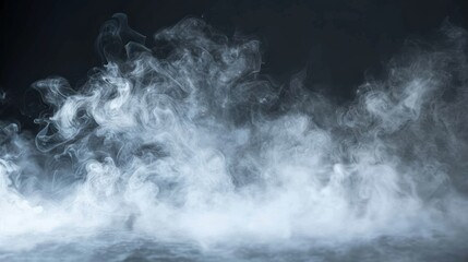 Dramatic swirls of white smoke against a dark background, creating a moody and mysterious atmosphere in a studio setting.