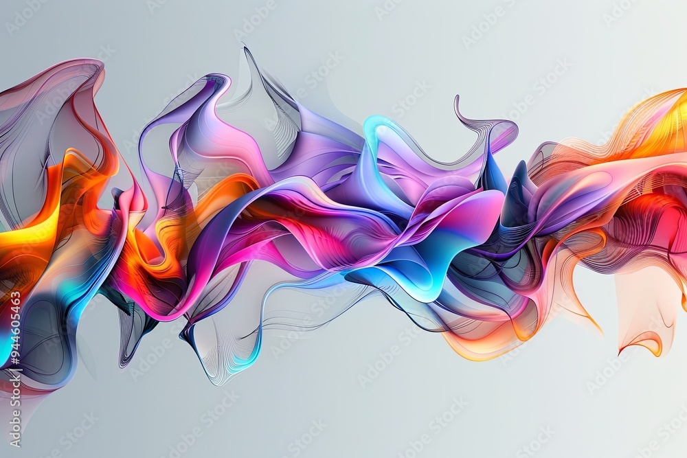 Poster Colorful flowing abstract shapes blend seamlessly, creating a dynamic display of vibrant hues and intricate patterns. Generative AI
