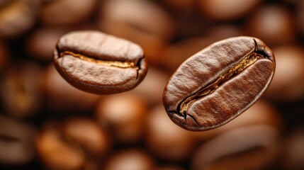 Suspended coffee beans macro shot