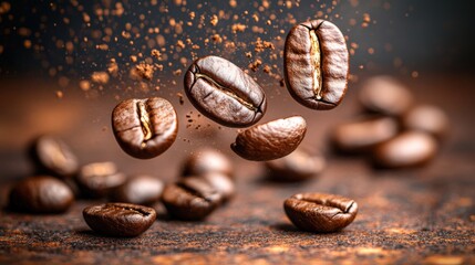 Fototapeta premium Coffee beans in dynamic suspension