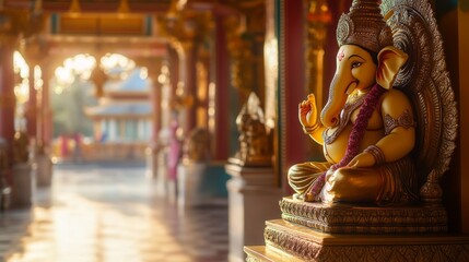 Fototapeta premium Hindu Temple Interior with Statue of Ganesha