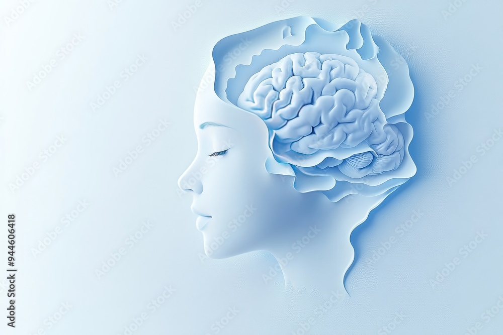 Aufkleber abstract 3d illustration of two faces with sculpted hair resembling brains symbolizing the fusion of