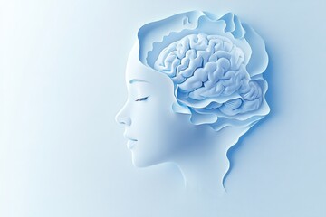 Obraz premium Abstract 3D illustration of two faces with sculpted hair resembling brains symbolizing the fusion of thought identity and artistic expression in a creative and conceptual representation