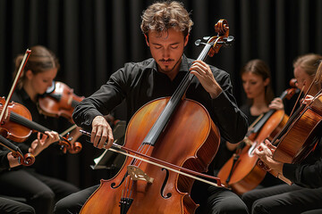 Fototapeta premium Cello Player in a Classical Orchestra Performance