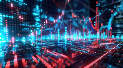 Abstract Data Visualization with Blue and Red Lines, Abstract Digital Technology Background