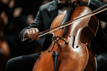 Cello Player Performing Classical Music in Orchestra