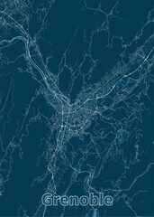 Grenoble, France blueprint map poster art