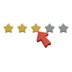 click three rating stars with red cursor arrow 3d illustration