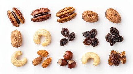 Obraz premium Raisin grain and a variety of nuts closeup view