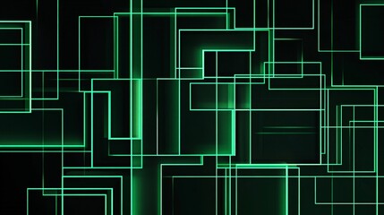 Abstract composition of glowing green lines creating a geometric pattern on a dark background.