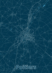 Poitiers, France blueprint map poster art