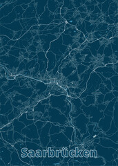 Saarbrücken, Germany blueprint map poster art