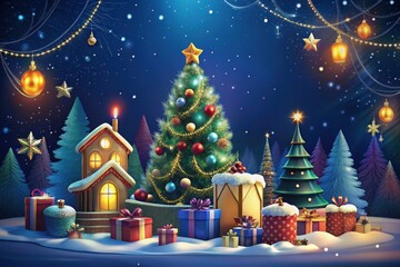 A magical winter wonderland adorned with festive decor, sparkling lights, and beautifully wrapped gifts, inviting cheerful celebrations during the holiday season. Generative AI