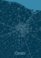 Caen, France blueprint map poster art