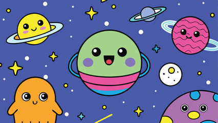 Obraz premium cute hand drawn doodle cartoon seamless pattern with colorful space 