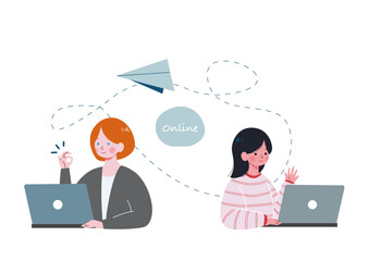 オンラインスクールの先生と生徒のイラスト