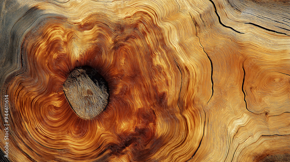 Poster close up of wooden texture showing knot and grain pattern