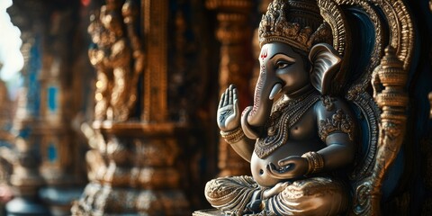 Fototapeta premium Hindu Temple Interior with Statue of Ganesha