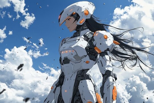 Anime-style mecha pilot, futuristic battleground, giant robots, mechanical mayhem, explosive action, high-tech gadgets, intense expressions, dynamic poses