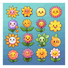 hand drawn kawaii flowers