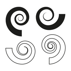 Black and white spiral shapes. Bold curved patterns. Swirl geometric icons. Vector illustration.