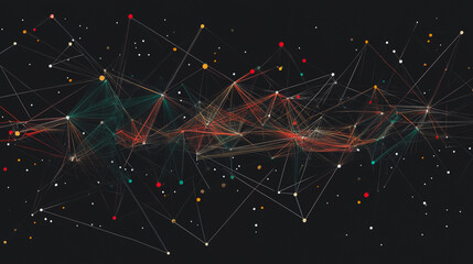 Abstract colorful business connection of lines from nodes It is connected to endless nodes and represents the innovation of communication in the network with black background