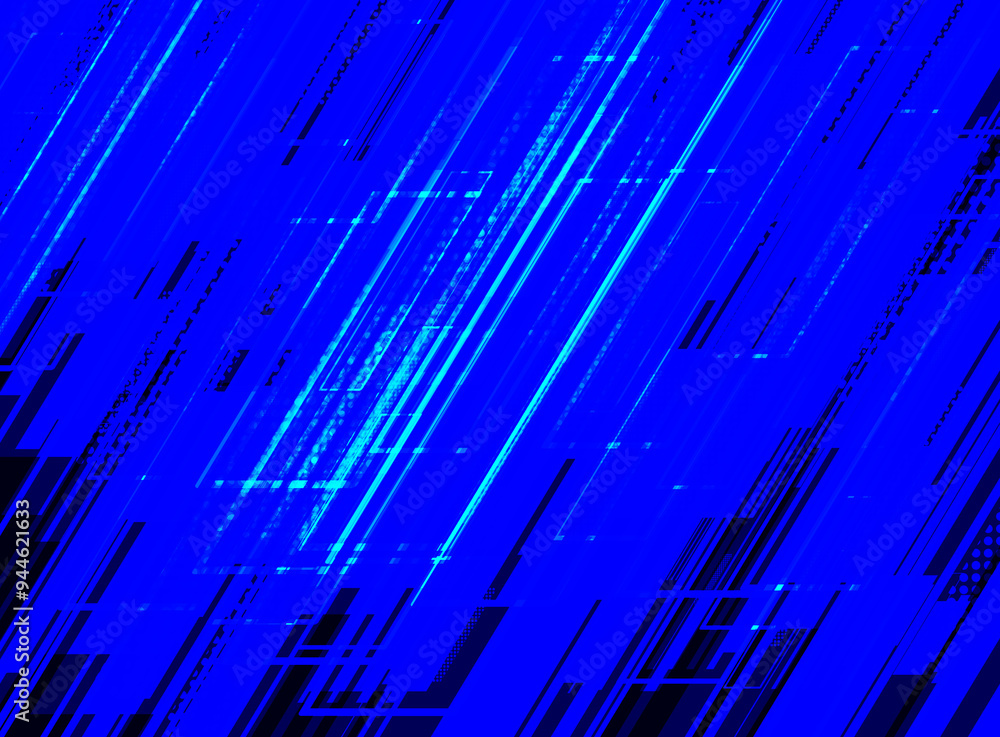Poster abstract digital art with diagonal lines and patterns on a blue background