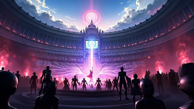 Warriors fighting in a fantasy arena