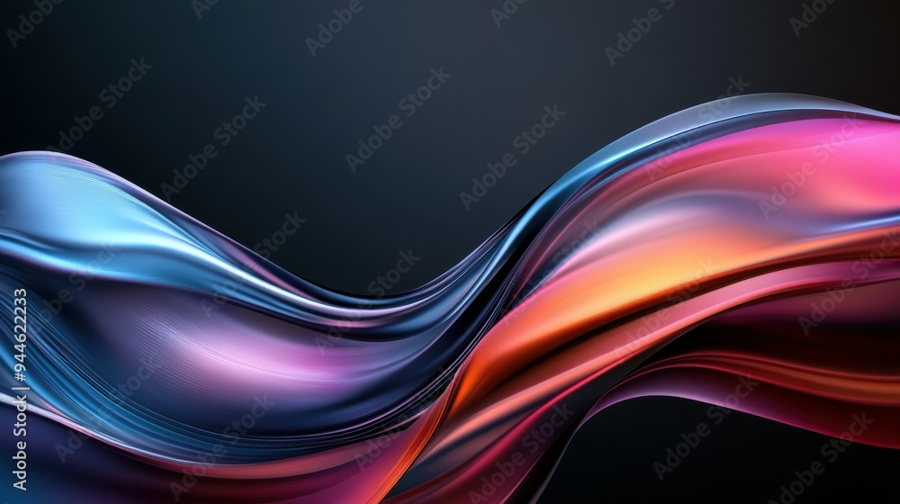 Poster Colorful flowing abstract patterns in smooth gradients against a dark background create a mesmerizing visual experience highlighting fluid motion and artistic expression.