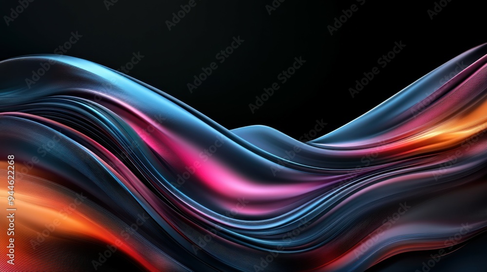 Poster Colorful flowing abstract patterns in smooth gradients against a dark background create a mesmerizing visual experience highlighting fluid motion and artistic expression.