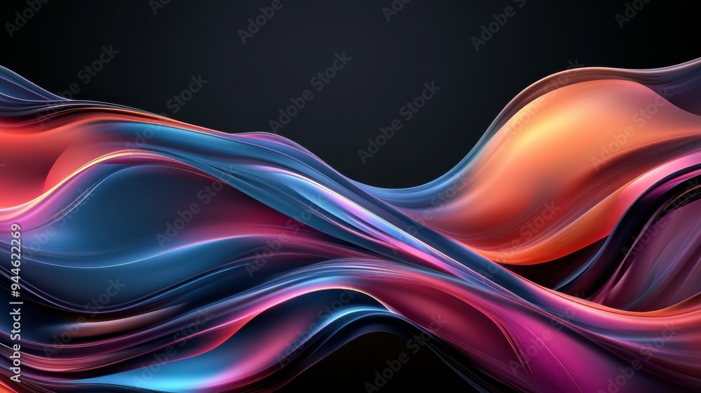 Poster Colorful flowing abstract patterns in smooth gradients against a dark background create a mesmerizing visual experience highlighting fluid motion and artistic expression.