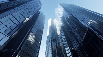 Modern glass skyscrapers reaching for the sky.
