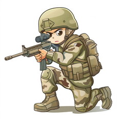 Fototapeta premium army action, cartoon soldier, white background